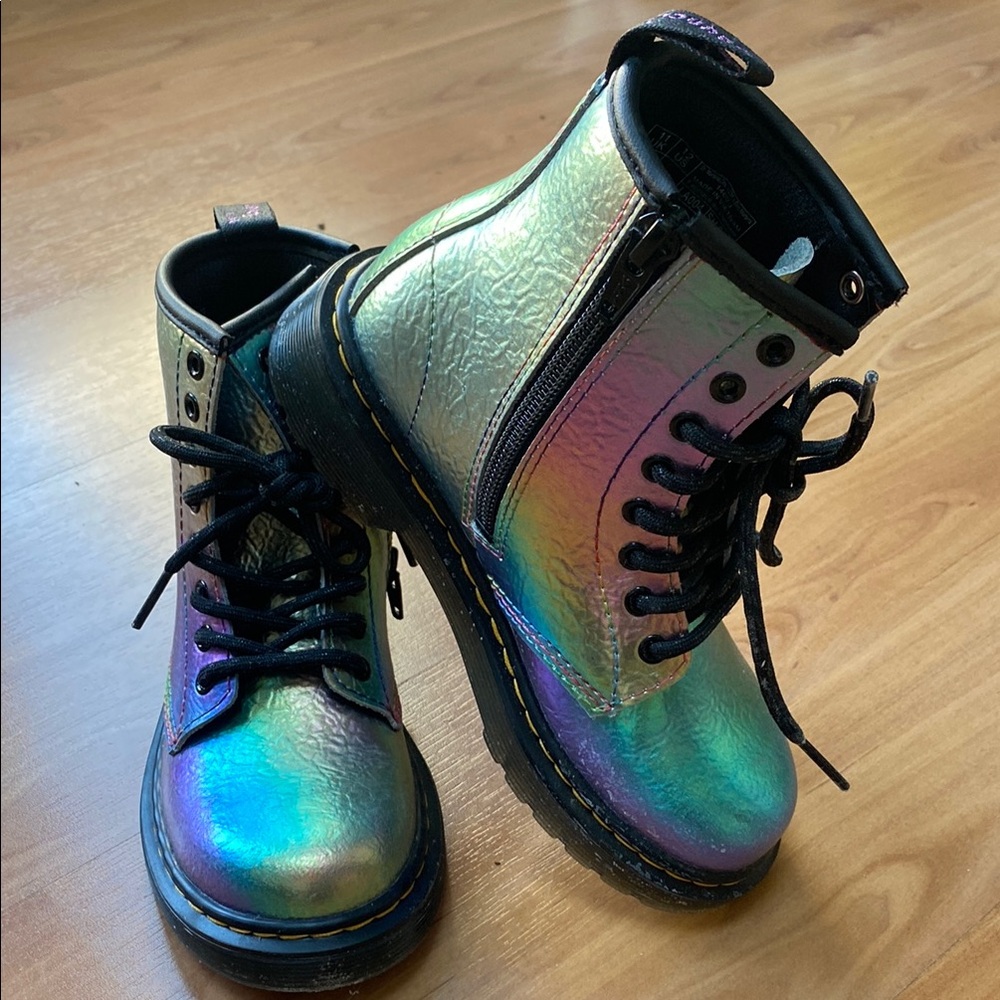 Girls Iridescent Combat Boots